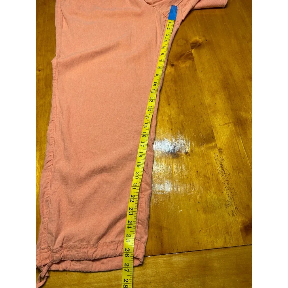 C&C California Boho Chic Coral Pink Linen Blend Drawstring Wide Leg Crop Pants